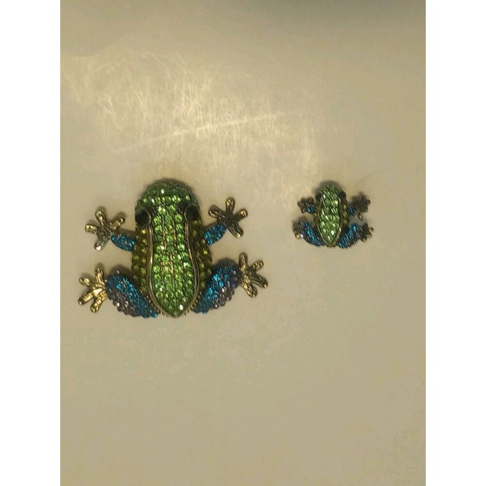Off Park Collection MultiColor Crystal Gold Tone Frog Brooch Set of 2